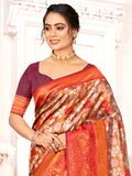 Brown Kanjivaram Silk Saree With Blouse Piece