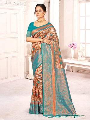 Brown Kanjivaram Silk Saree With Blouse Piece