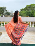 Peach Paithani Silk Saree With Blouse Piece