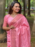 Pink Paithani Silk Saree With Blouse Piece