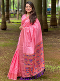 Pink Paithani Silk Saree With Blouse Piece