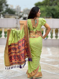 Pista Paithani Silk Saree With Blouse Piece