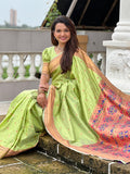 Pista Paithani Silk Saree With Blouse Piece