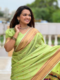 Pista Paithani Silk Saree With Blouse Piece