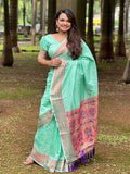 Seagreen Paithani Silk Saree With Blouse Piece