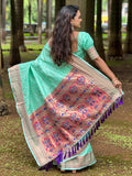 Seagreen Paithani Silk Saree With Blouse Piece