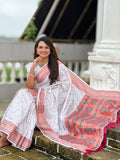 White Paithani Silk Saree With Blouse Piece