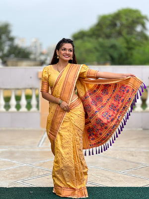 Yellow Paithani Silk Saree With Blouse Piece