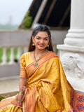 Yellow Paithani Silk Saree With Blouse Piece