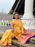 Yellow Paithani Silk Saree With Blouse Piece