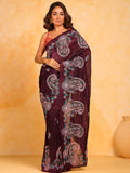 Burgundy Silk Saree With Blouse Piece