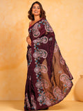 Burgundy Silk Saree With Blouse Piece