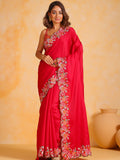 Red tussar silk Saree With Blouse Piece