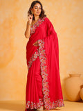 Red tussar silk Saree With Blouse Piece