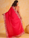 Red tussar silk Saree With Blouse Piece