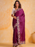 Purple tussar silk Saree With Blouse Piece