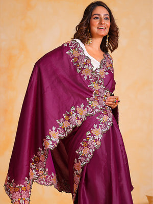 Purple tussar silk Saree With Blouse Piece