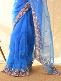 Blue Organza Saree With Blouse Piece