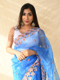 Blue Organza Saree With Blouse Piece