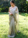 Pista Organza Saree With Blouse Piece