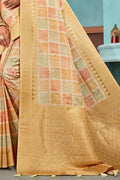 Beige Cotton Linen NeoJacquard Digital Elegance Saree