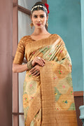 Mustard Yellow Cotton Linen NeoJacquard Digital Elegance Saree