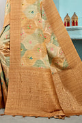 Mustard Yellow Cotton Linen NeoJacquard Digital Elegance Saree