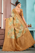 Mustard Yellow Cotton Linen NeoJacquard Digital Elegance Saree