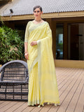 Yellow Pure Linen Saree With Blouse Piece