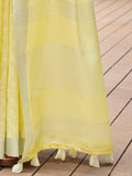 Yellow Pure Linen Saree With Blouse Piece