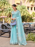 Blue Pure Linen Saree With Blouse Piece