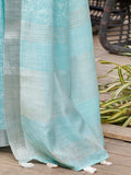 Blue Pure Linen Saree With Blouse Piece