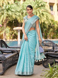 Blue Pure Linen Saree With Blouse Piece