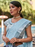 Blue Pure Linen Saree With Blouse Piece