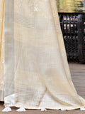 Beige Pure Linen Saree With Blouse Piece