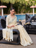 Beige Pure Linen Saree With Blouse Piece