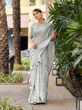 Grey Pure Linen Saree With Blouse Piece