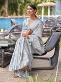 Grey Pure Linen Saree With Blouse Piece