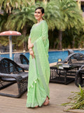 Green Pure Linen Saree With Blouse Piece