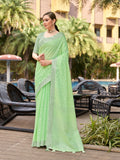 Green Pure Linen Saree With Blouse Piece