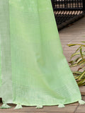 Green Pure Linen Saree With Blouse Piece