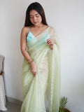 Green Organza Saree With Blouse Piece