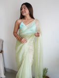 Green Organza Saree With Blouse Piece