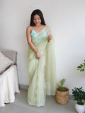 Green Organza Saree With Blouse Piece