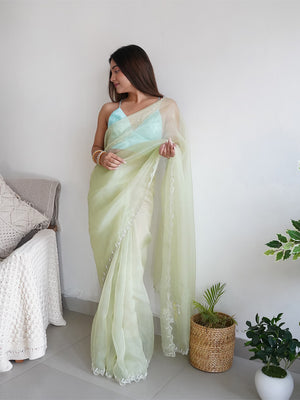 Green Organza Saree With Blouse Piece