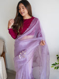 Purple Organza Saree With Blouse Piece