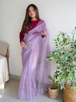 Purple Organza Saree With Blouse Piece