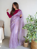 Purple Organza Saree With Blouse Piece