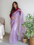 Purple Organza Saree With Blouse Piece