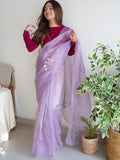 Purple Organza Saree With Blouse Piece